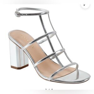 NEW Marc Fisher Norene Silver‎ Block Heel Sandals 5.5 Bridal Wedding Cocktail